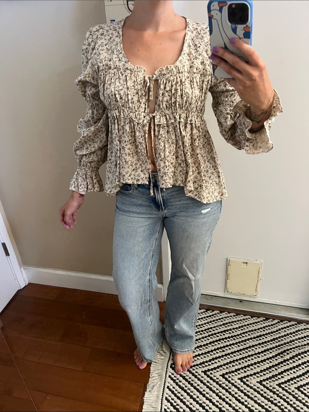 NWOT Floral Ruffle Peasant Blouse - Cream